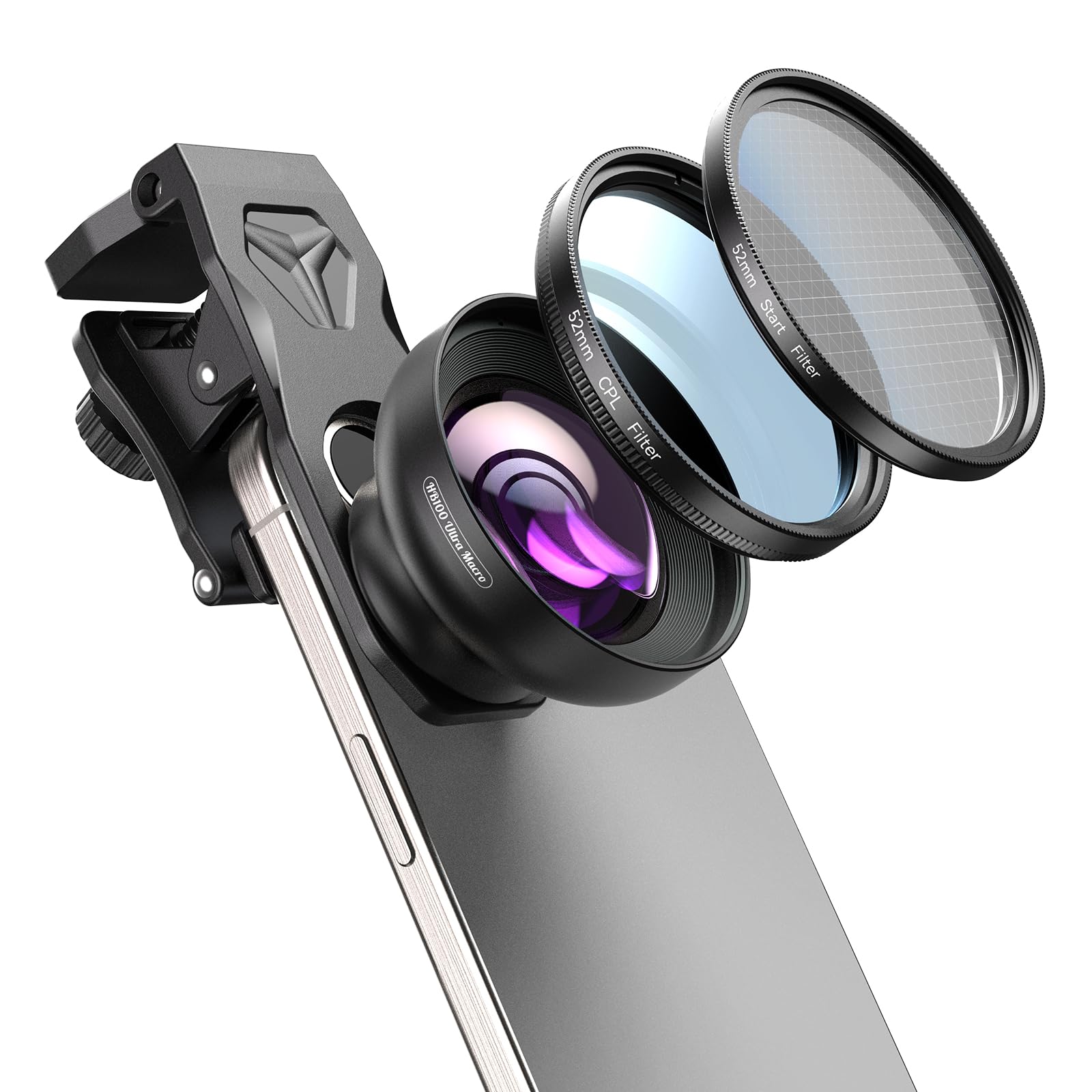 APEXEL HB100 Ultra Lente Macro HD per Cellulare con Filtro CPL e Starlight da 52 mm, Apertura F1.05 e Rivestimento AF, Obiettivo Macro per Smartphone Adatto per iPhone, Samsung e altri Smartphone