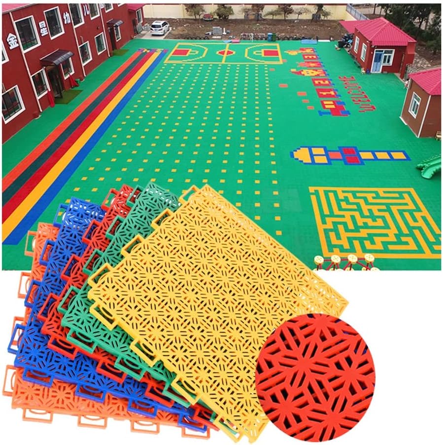 Floor Tiles Outdoor Modular Interlocking Floor Tiles, Kindergarten School Playground Stadium DIY Splicing Floor Waterproof Sports Mat, 25x25cm,Orange-16PCS