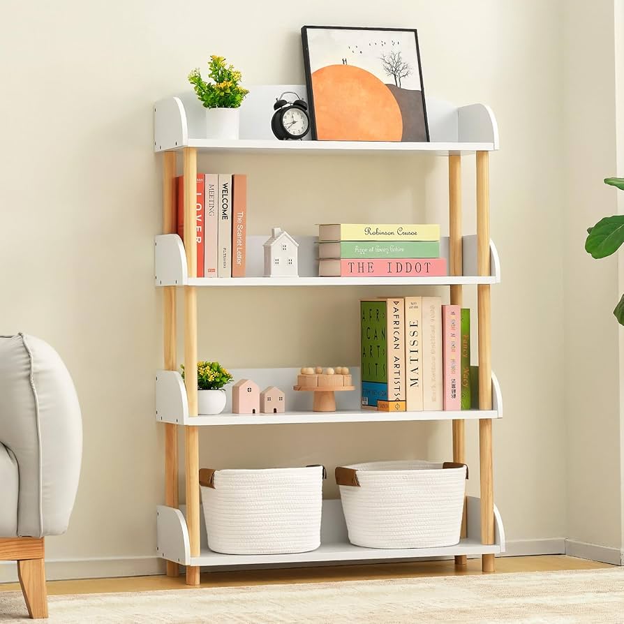 Amazon｜TOOKYLAND オープンラック4段 木製 本棚 キッチンラック 収納