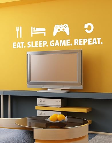 Miniatura 2 de Calcomanía de pared Eat Sleep Game Repeat Quote. Perfecto para cualquier jugador (blanco) 14 x 60 pulgadas. #20,088.6 ft