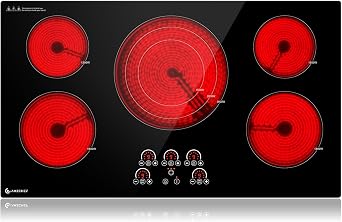 AMZCHEF 36" Electric Cooktop, 5 Burners, 9000W, Touch Control, Built-in
