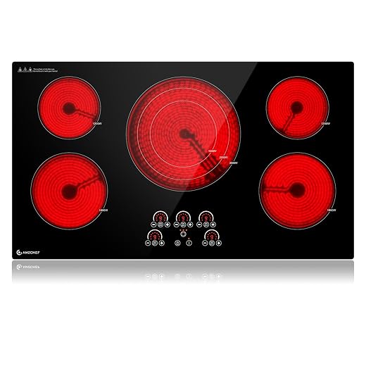 AMZCHEF 36" Electric Cooktop, 5 Burners, 9000W, Touch Control, Built-in