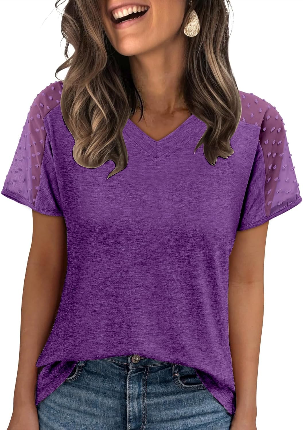 Magritta Women Mesh Sleeves Casual T-Shirts Summer...