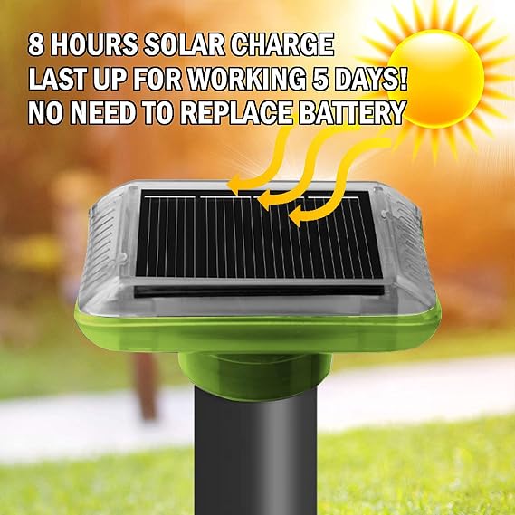 Mole Repellent Solar Ultrasonic 4 Pack,Outdoor Powered Sonic Deterrent,IP66 Waterproof,Groundhog Repeller Snake Rodent Gopher Spikes Chaser - Sonic Mole Deterrent Devices for Lawn Garden & Yard Home