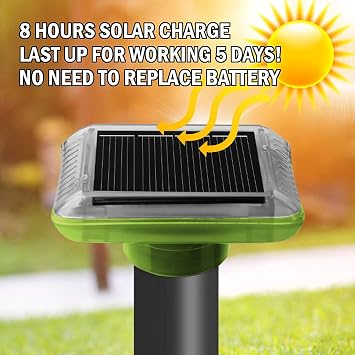 Mole Repellent Solar Ultrasonic 4 Pack,Outdoor Powered Sonic Deterrent,IP66 Waterproof,Groundhog Repeller Snake Rodent Gopher Spikes Chaser - Sonic Mole Deterrent Devices for Lawn Garden & Yard Home