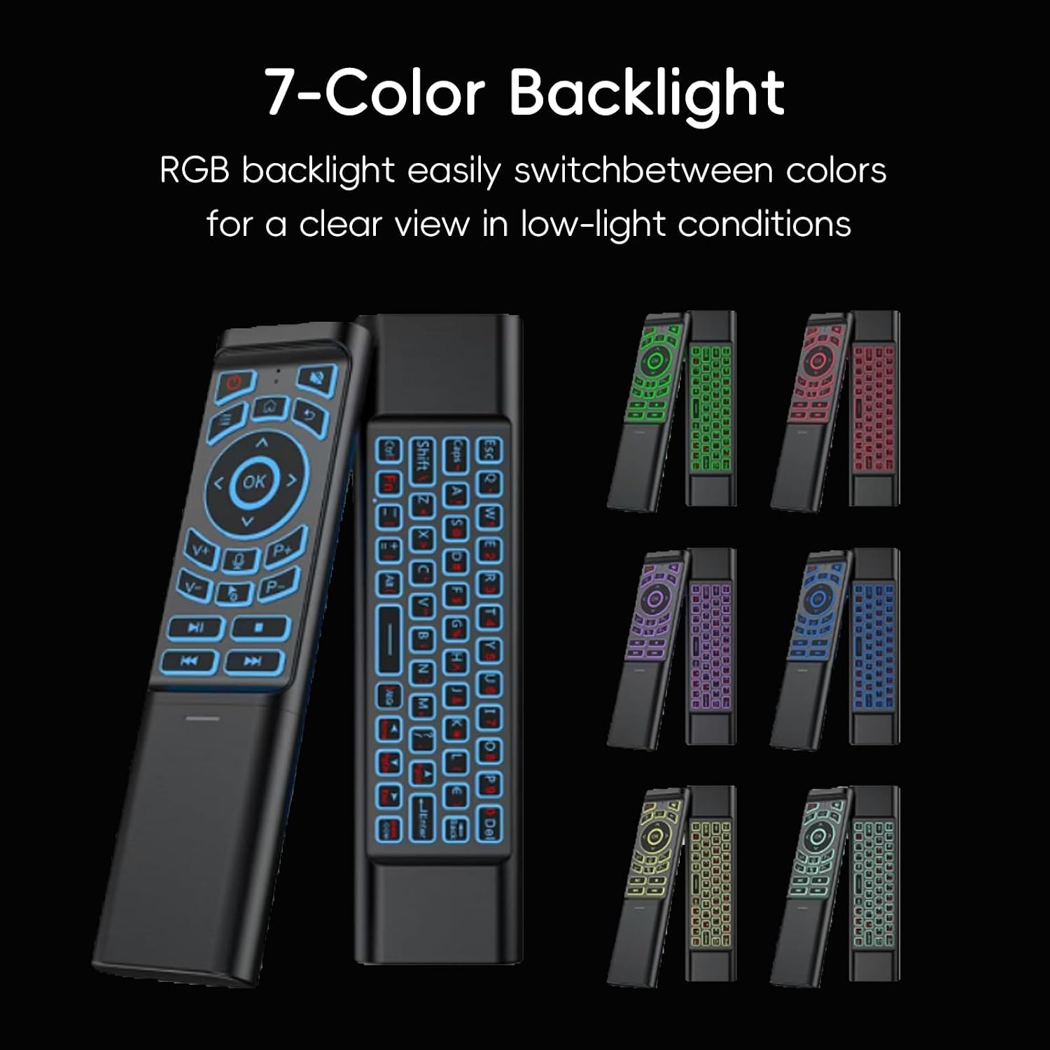 iPazzPort Wireless Air Mouse Remote with Keyboard, 2.4G RF & Bluetooth, 6-Axis Gyroscope Motion Control, RGB Backlit Mini Keyboard for Android TV Box, Smart TV, HTPC, PC, Nvidia Shield