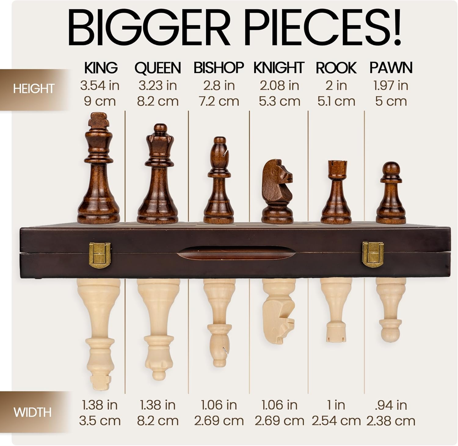 17" Magnetic Wooden Chess Set - Large Folding Portable Travel Chess Board - Hand Carved Pieces - Foam Storage Slots - 2 Extra Queens - Tournament and Beginner Play - Adults and Kids
