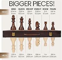 Vista 3 de 17" Magnetic Wooden Chess Set - Large Folding Travel Chess Board with Hand-Carved Pieces, Foam Storage Slots, 2 Extra Queens, Gift Box Packaging