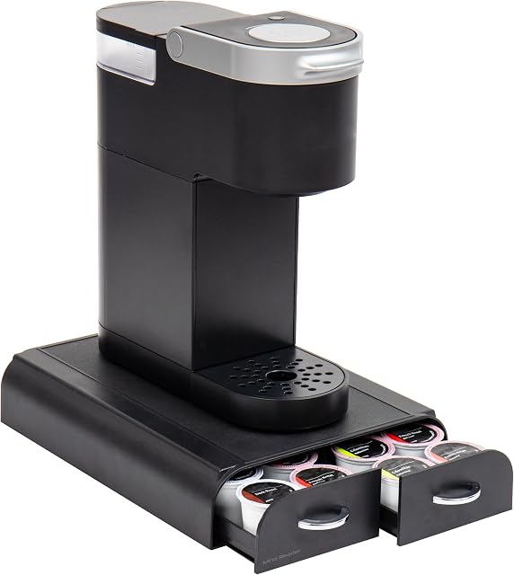 Mind Reader Single Serve Pod Organizer, 2 Drawers, 24 Pod Capacity, Keurig Mini Compatible, 24.1L x 31.1W x 6.4H cm, Black