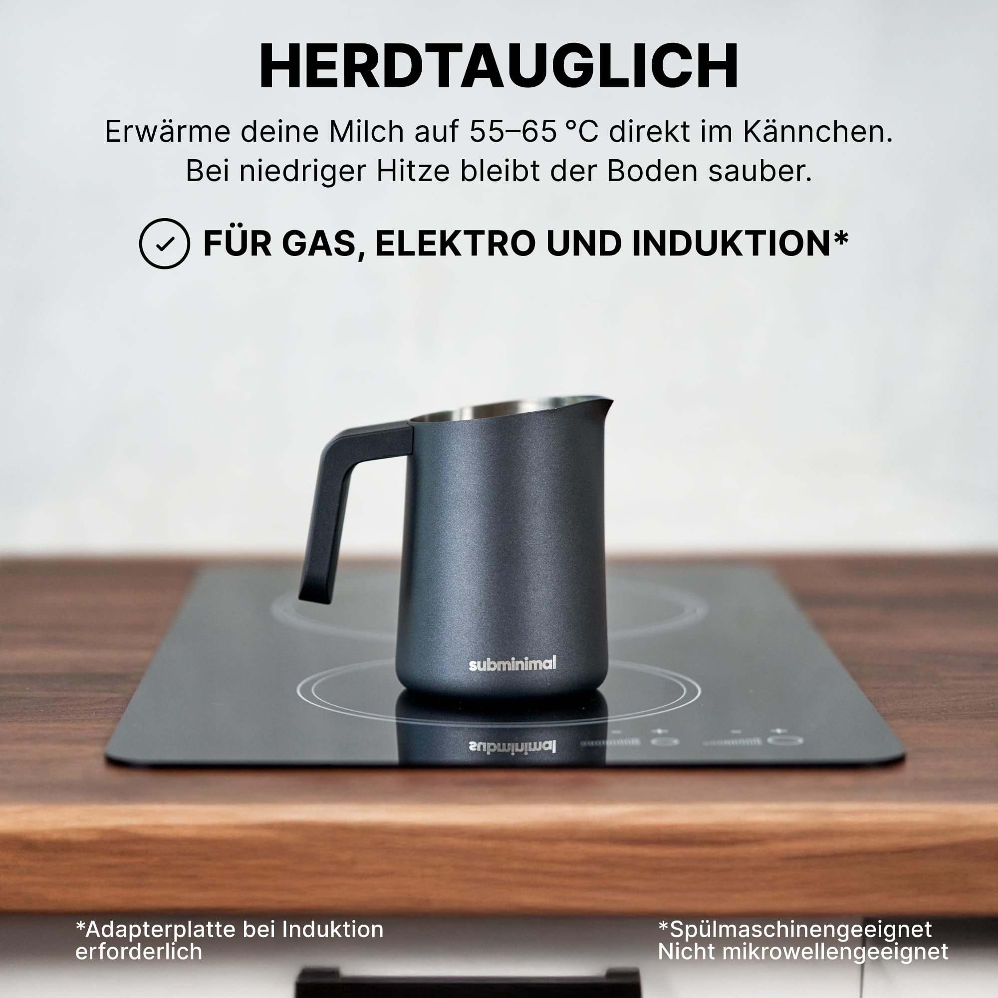 Subminimal FlowTip Barista Milchkännchen | Kochfeld Milchschaum Kännchen für Premium-Kaffeegetränke im Barista-Stil zu Hause | Cappuccino & Latte Art Gießkrug Spümaschinenfest | 450ml
