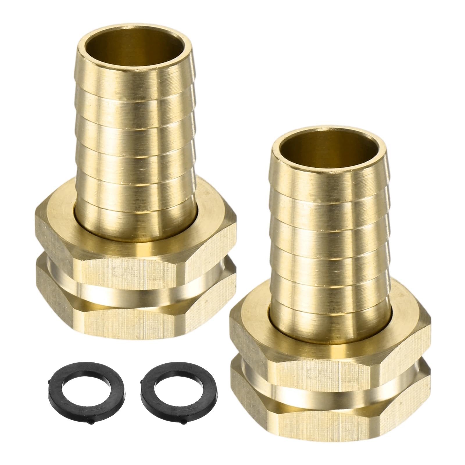 M METERXITY 2-Pack Brass Garden Hose Adapter Swivel Fitting, 3/4" Barb to 3/4" GHT Female Connector Swivel Hex Brass Garden Water Hose Pipe Connector with 2 Rubber Rings for Lawn/Boat