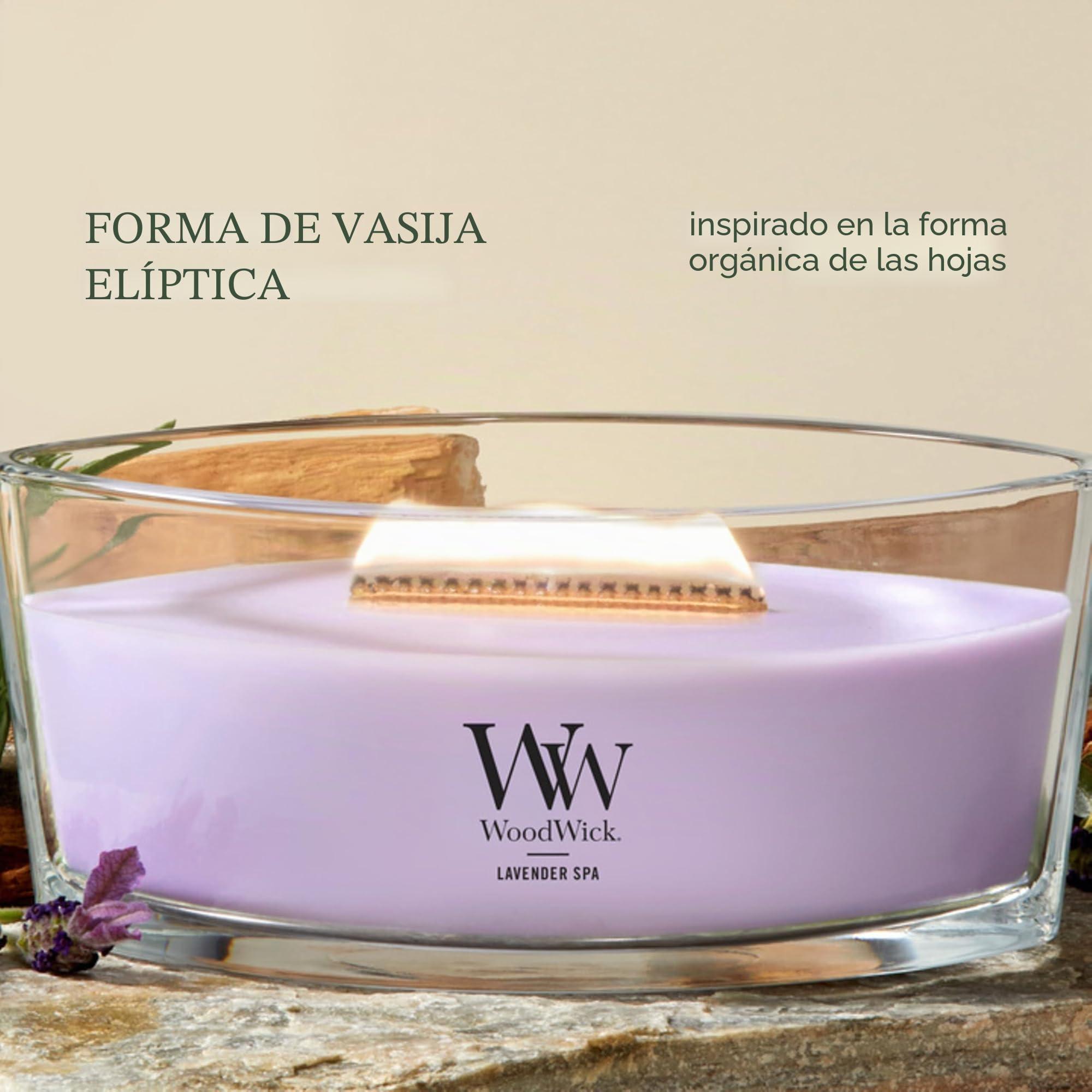 WoodWick Ellipse Vela perfumada con mecha crepitante | Lavender Spa | Hasta 50 horas de duración | Regalos para mujeres