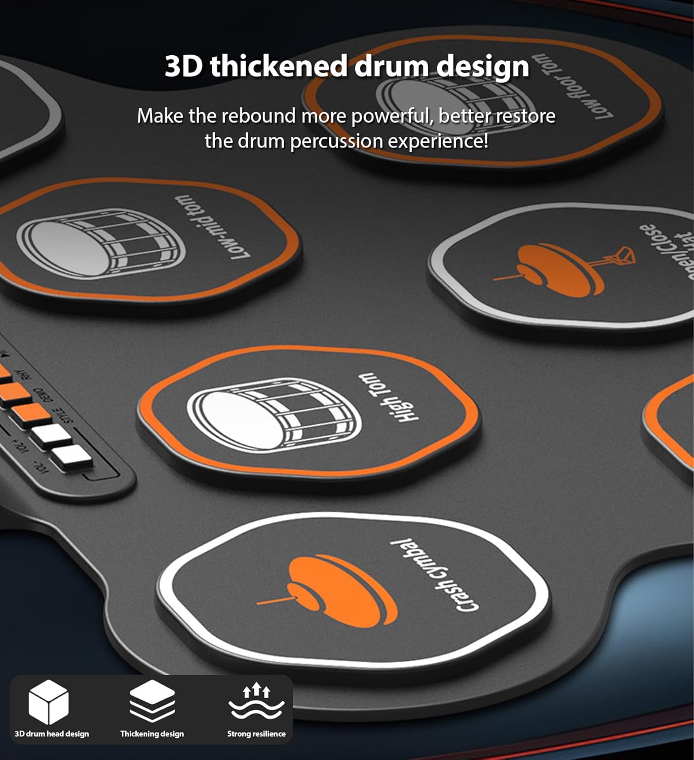 ASHATA 3Wスピーカー付き電子ドラムセット ハンドロールドラムセット 様々な音声入力に対応した7パッド 3ドラムスタイル 10