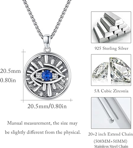Miniatura 3 de Evil Eye Necklace for Women 925 Sterling Silver, Protection Necklace with Blue Evil Eye Charm, Evil EyeLotus Pendant Jewelry, Birthday Christmas