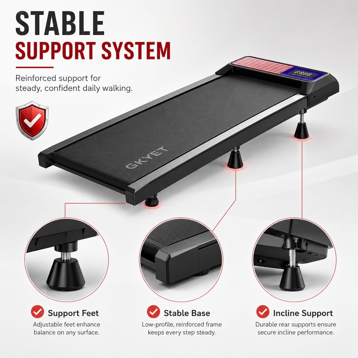 Walking Treadmill Pad with 8% Incline for Home, Under Desk Treadmill for Home Office, 2.5HP Quiet Portable Walking Mat, 265 lbs Capacity, Compact Treadmill for Small Spaces with 15" x 35.4" Belt image 4