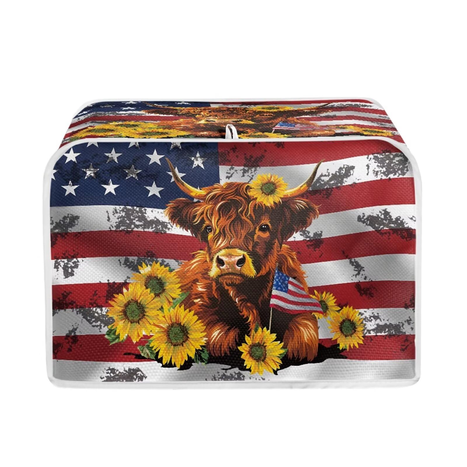 2 Slice Toaster Dust Cover with Top Hook Kitchen Small Appliance Bread Toaster Oven Dustproof Cover American Flag Highland Cow July 4th Independence Day Decor