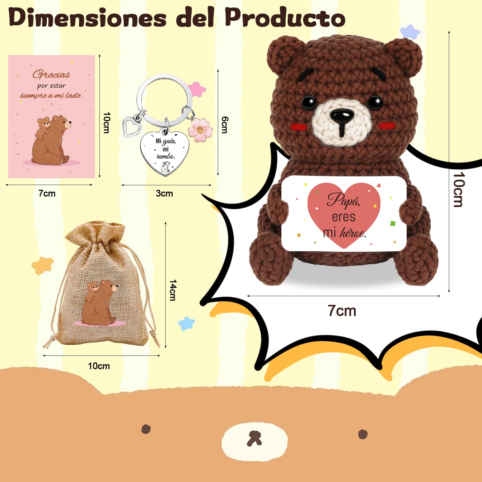 Regalo Padre - Osito de Ganchillo a Mano con Tarjeta Papá, Eres mi héroe, Regalo Original para Papa, Oso Peluche Ganchillo Padre en Cumpleaños Navidad Día de la Papa — view 3