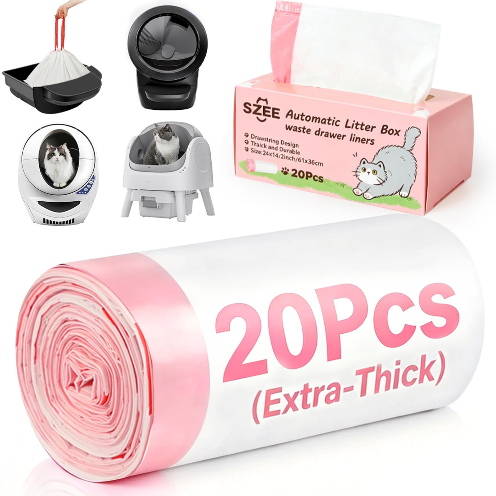 SZEE Thickened Litter Box Robot 4 Bags 20 Pcs, Automatic Litter Box Liners