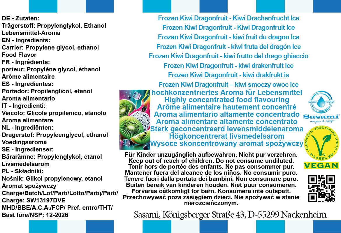 Frozen Kiwi Dragonfruit - kiwi frutto del drago ghiaccio aroma concentrato - vegano - Sasami - 100ml