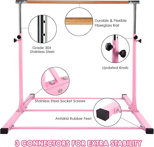 Miniatura 2 de Dai&F Barra de gimnasia para niños, barras de gimnasia de 3 a 5 pies para el hogar con 1-11 niveles de altura ajustable, barra de entrenamiento