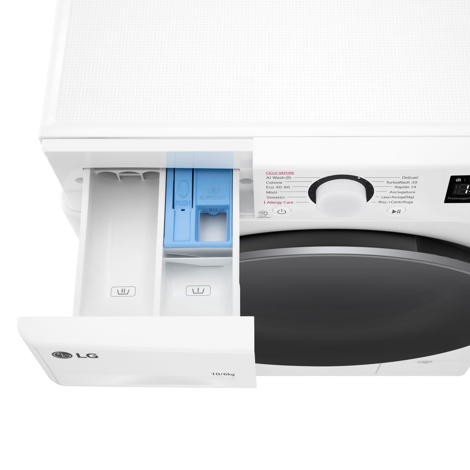LG AI DD D4R5010TSWS Lave-sécheuse 10/6 kg Série R5 Classe D, Machine à laver et sèche-linge ensemble, 1400 tours, TurboWash360, Lavage à vapeur, Eco Hybrid, Allergy Care, Moteur Inverter Direct