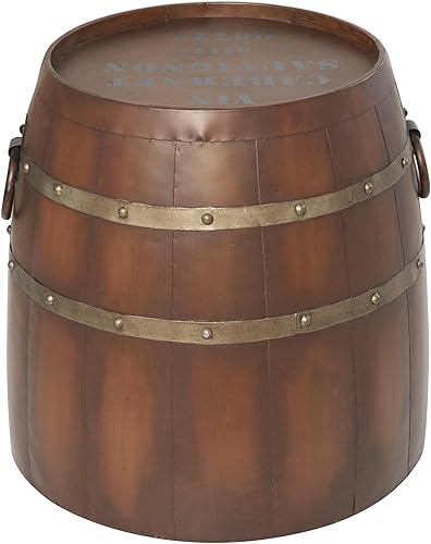 Miniatura 5 de Deco 79 Mesa auxiliar de metal, mesa auxiliar de barril de vino, mesa auxiliar 20 x 20 x 19 pulgadas, marrón