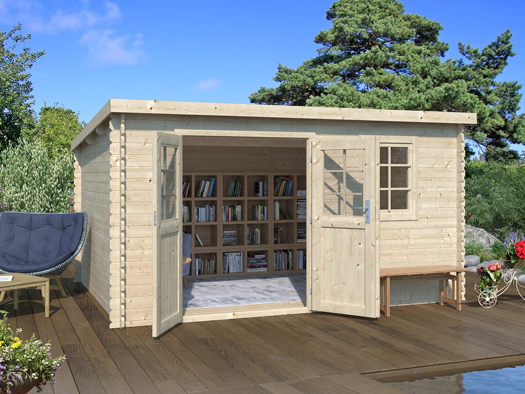 WOODTEX Gartenhaus Blockbohlenhaus naturbelassen - Pultdach