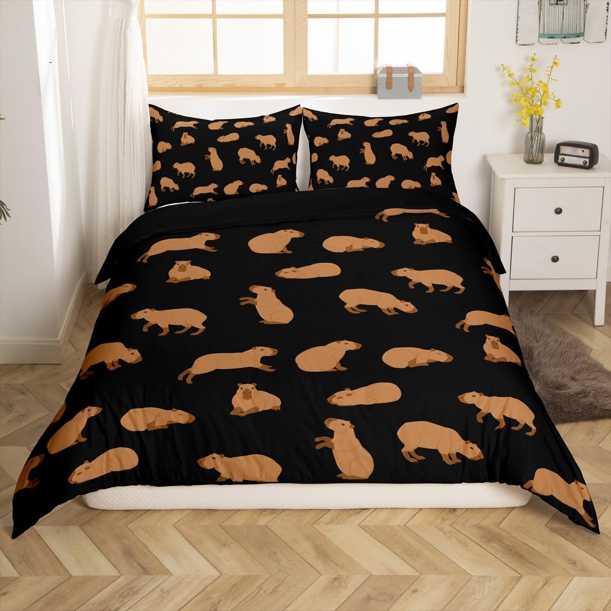 jejeloiu Boys Girls Groundhog Bedding Set Toddler Size, Cute Groundhog Duvet Cover Kids Plump Animal Comforter Cover Teens Bedroom Decor Bed Set with 1 Pillow Case (No Comforter)
