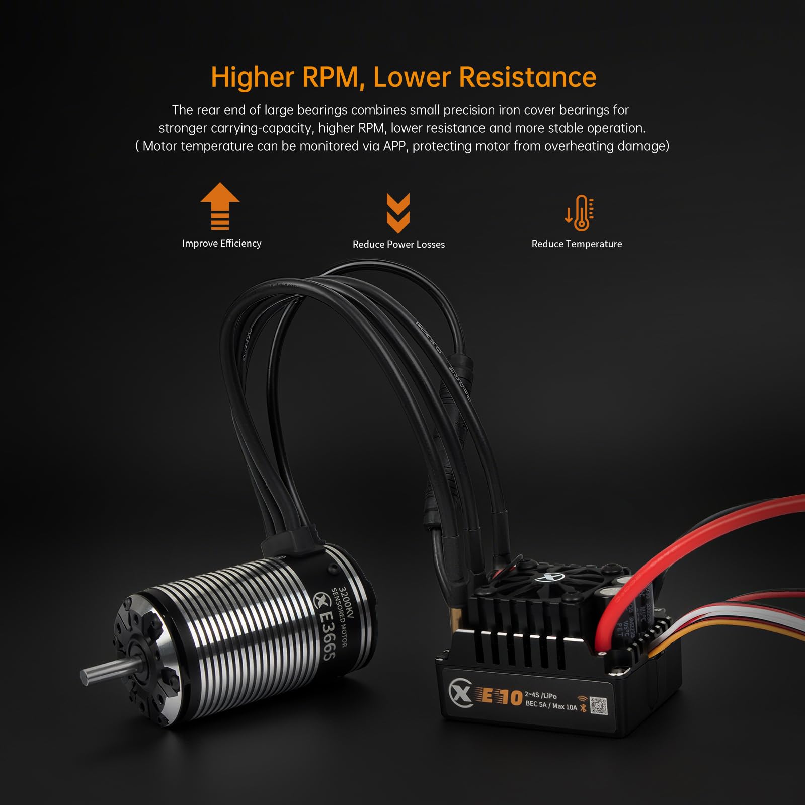 XC E3665 et E10 ESC Combo, moteur sans balais pour voiture télécommandée, 2-3S Lipo, étanche IP67, applicable à : 1/10 court court, camions, Monster (3300 KV + E10)
