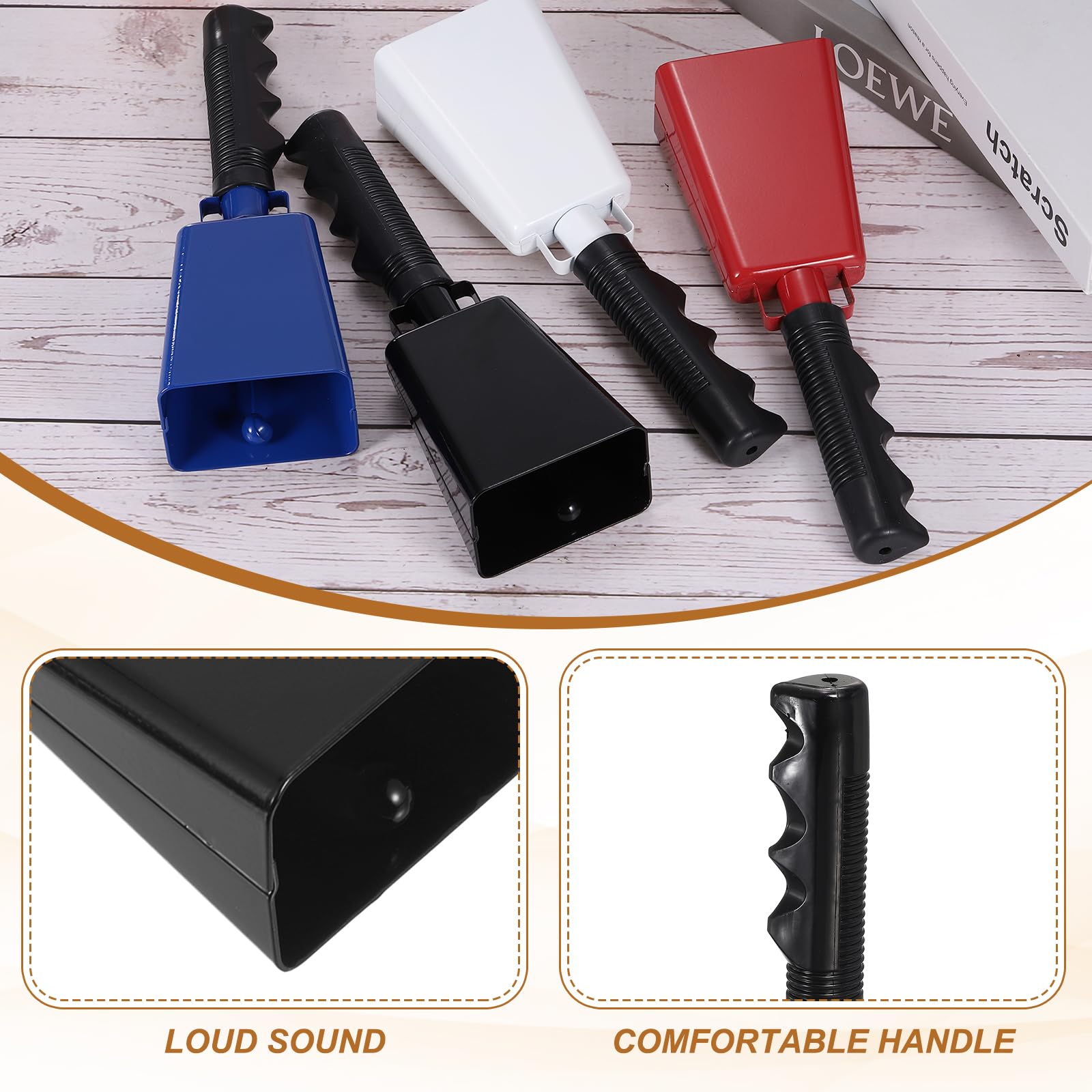 PATIKIL 9" Cow Bells for Football Game 6Pcs Cowbells for Sporting Events Bulk Loud Noise Makers Metal Cow Bell with Handle with Strap for Cheering Competition Marathon Wedding DIY - Image 3