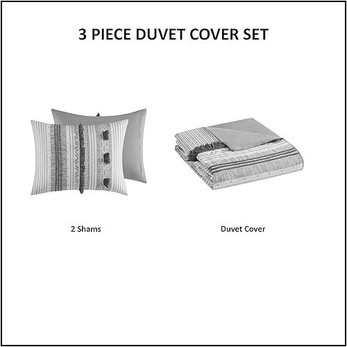 Miniatura 6 de INK+IVY Juego de funda nórdica de algodón de 3 piezas en acabado gris y azul marino II12-1262