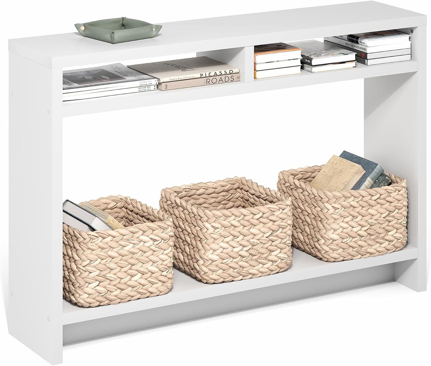 Furinno Viola Entryway Table, 3-Tier Narrow Console Table with Extra Thick Frame and Storage Shelf, 47.2" Wide Sofa Table, for Living Room, Home Office, Entryway, White