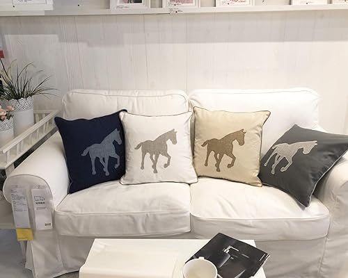 Miniatura 10 de Millianess Funda de almohada de algodón azul marino, funda de almohada decorativa de oso para sofá, fundas de cojín de 18 x 18 pulgadas (azul marino)