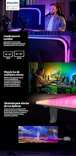 Miniatura 8 de Philips Hue Play Gradient PC Lightstrip para pantallas de 32 a 34 pulgadas Iluminación LED inteligente. Sincronización para entretenimiento, juegos