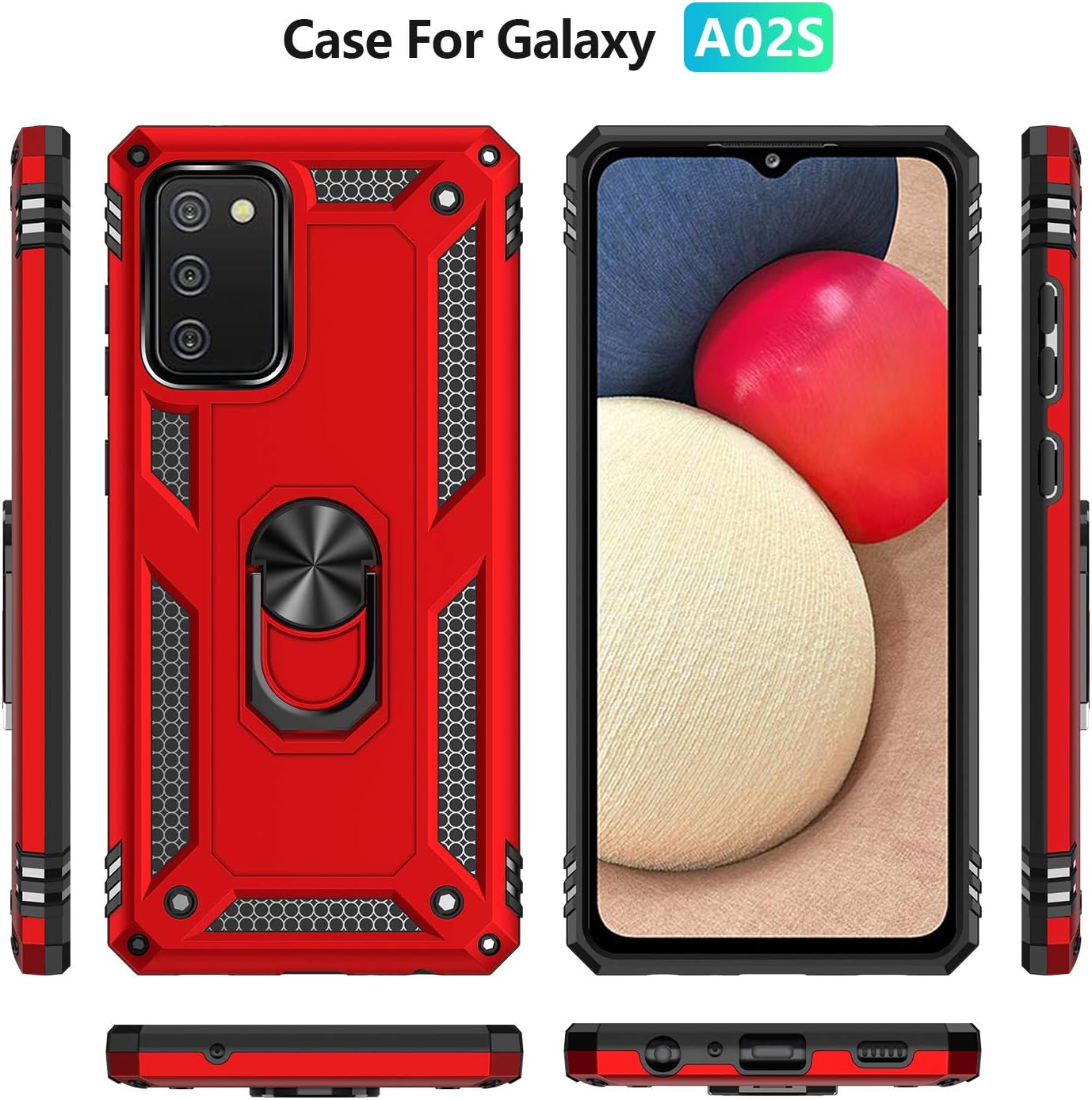 SunRemex Compatible with Samsung A02S Case with Tempered Glass Screen Protector Galaxy A02S Case Kickstand [ Military Grade ]. Drop Tested Protective Cover for Samsung Galaxy A02S （2021）. (red)