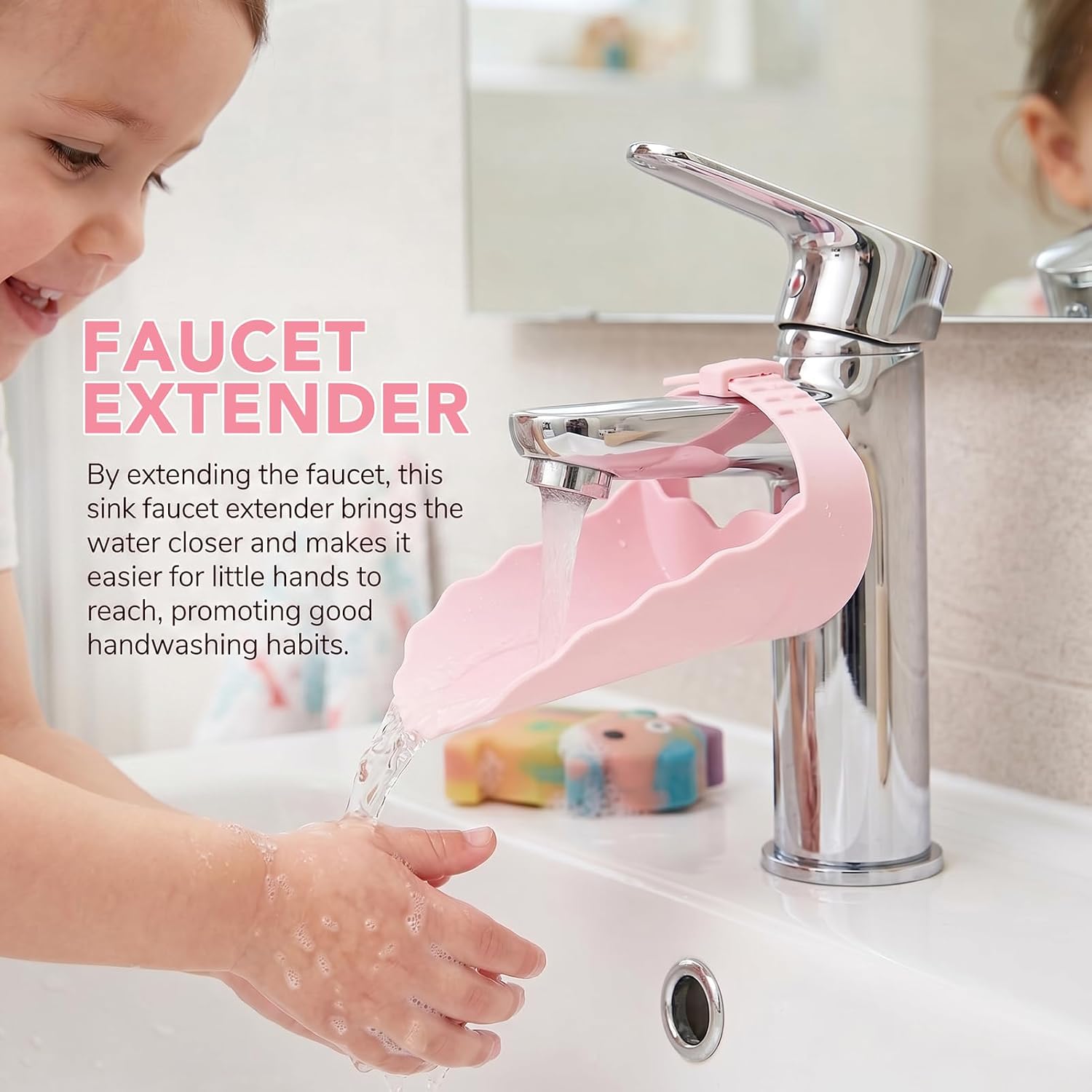 Faucet Extender for Kitchen Sink and Bathtub, Universal PP Kids Hand Wash Faucet Extension Easy Install Toddler Bathroom Accessory (Pink)