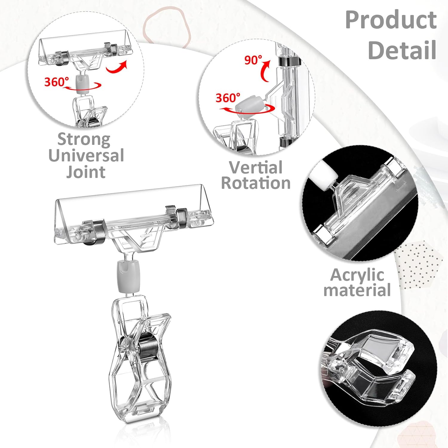 50 PCS Clear Sign Holder Clips Rotatable Double Sided Clip Merchandise Price Display Rack Acrylic Sign Clips Plastic Price Signs Clamps Sale Signs Holders for Retail Rack, Baskets or Cards - Image 3