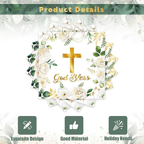 Miniatura 3 de 20 servilletas de bautismo, servilletas de papel desechables de 2 capas religiosas cruzadas para niñas y niños, recién nacidos, baby shower, primera