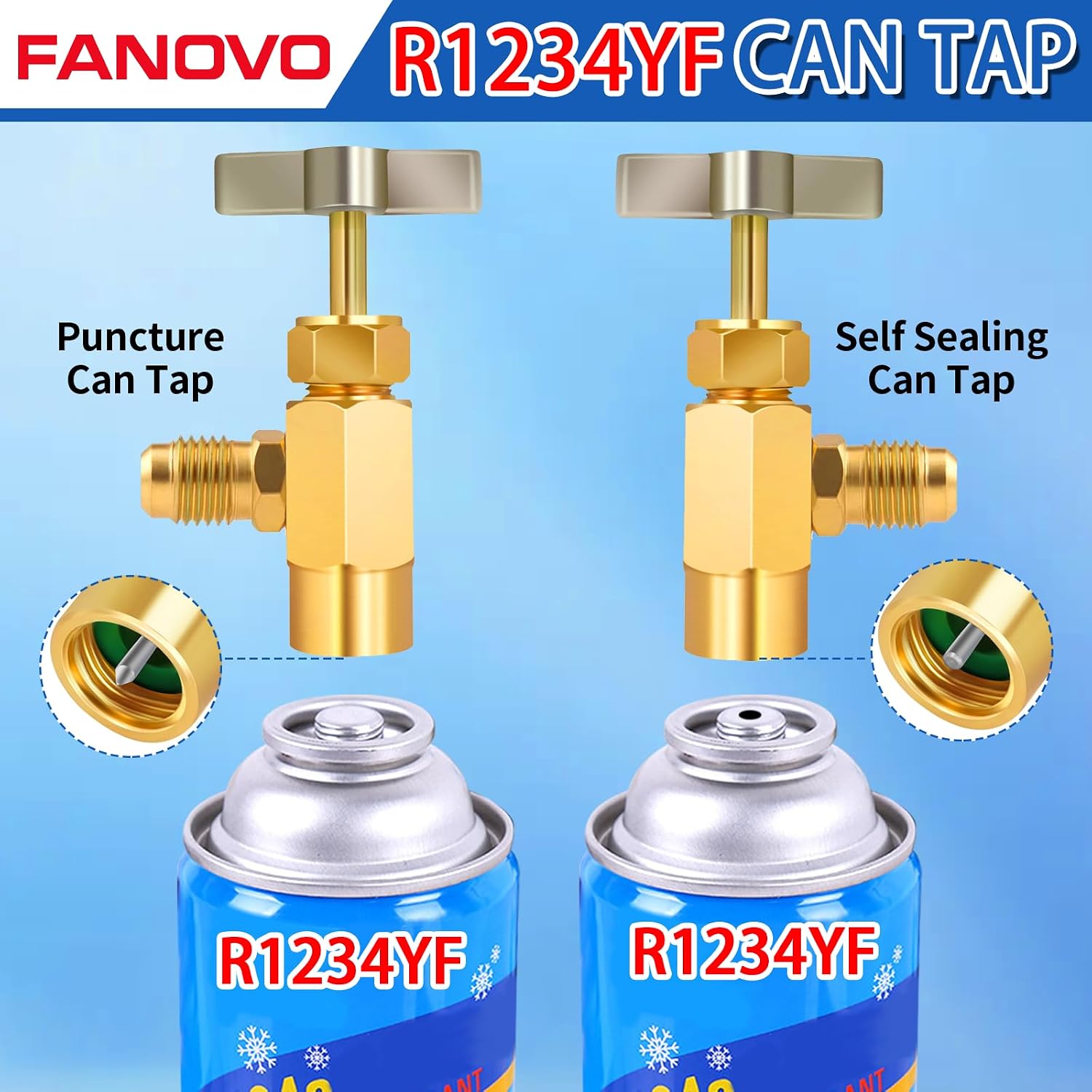 1234yf Can Tap-R1234yf Refrigerant Self-Sealing & Puncture Style Can Valve Adapter- AC Freon Self Sealing Tap Fitting with Brass Convert Adapter & Core Remover Tool, for Auto R1234yf System