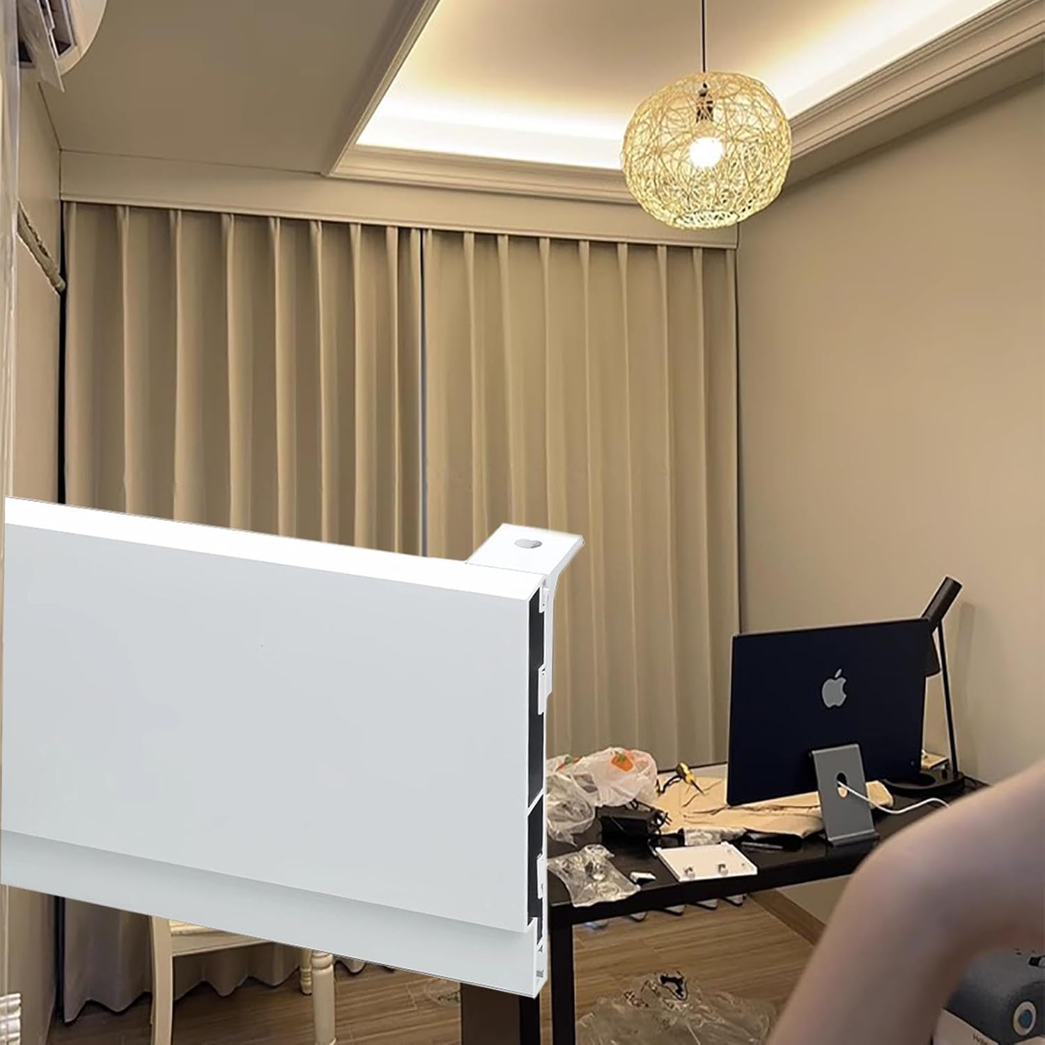 Elegant Metal Curtain Pelmet Panel - 14.5cm High Ceiling Mount Decorative Cornice Board, 16ft/490cm Blackout Baffle Frame for Stylish Window Finishing