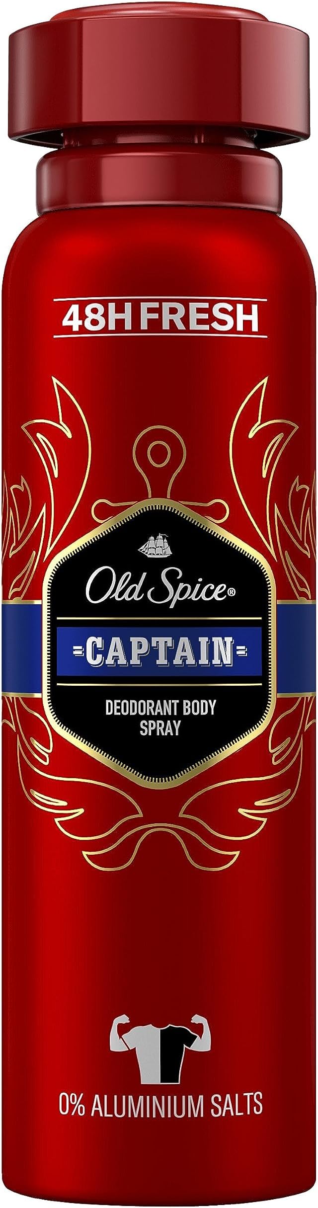 Captain Deodorant Body Spray For Men 150 ml, 48H Fresh, 0 Percent Aluminium Salts, Anti-White Marks and Yellow Stains