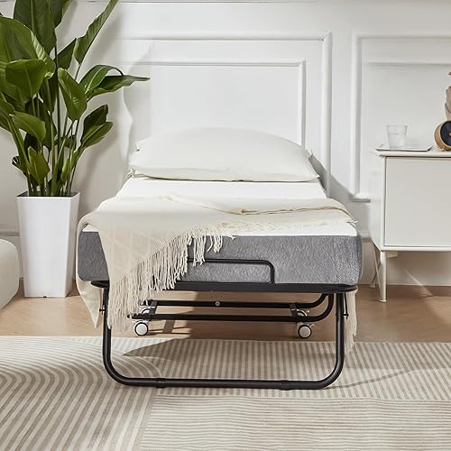 Miniatura 8 de MELLCOM Cama plegable con colchón, cama plegable portátil para adultos con colchón de espuma de 5 pulgadas, cama plegable de tamaño individual con