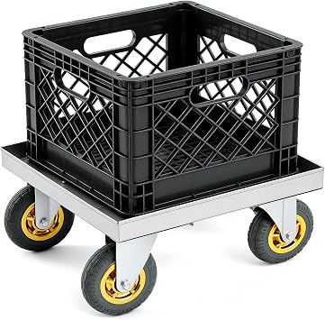 DaisyInner Heavy Duty 304 Stainless Steel Cart, 660lb Capacity Commercial Utility Dolly with Non-Marking Wheel for Restaurant Kitchen Warehouse, Milk Crate Storage Box Transport, 14.25x14.25x7.5