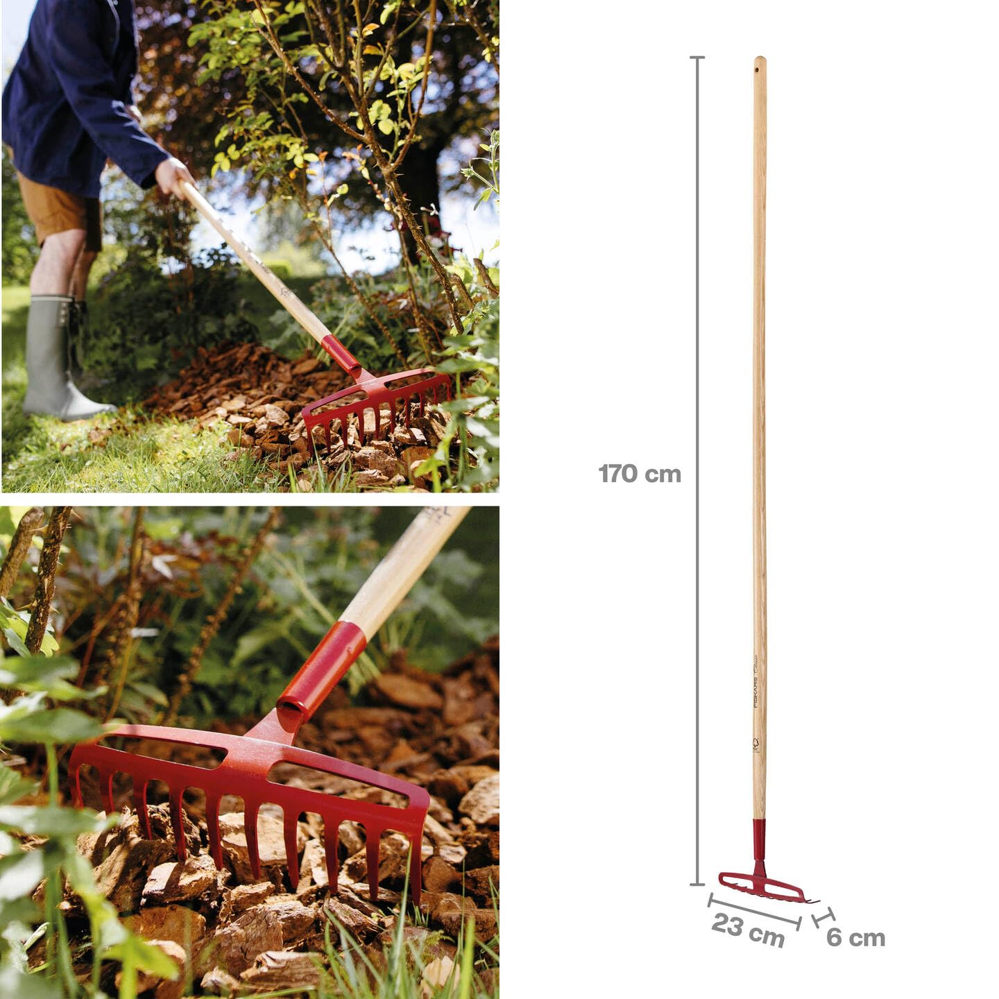 Fiskars Rastrillo con 14 púas, Classic, Longitud: 170 cm, Anchura: 23 cm