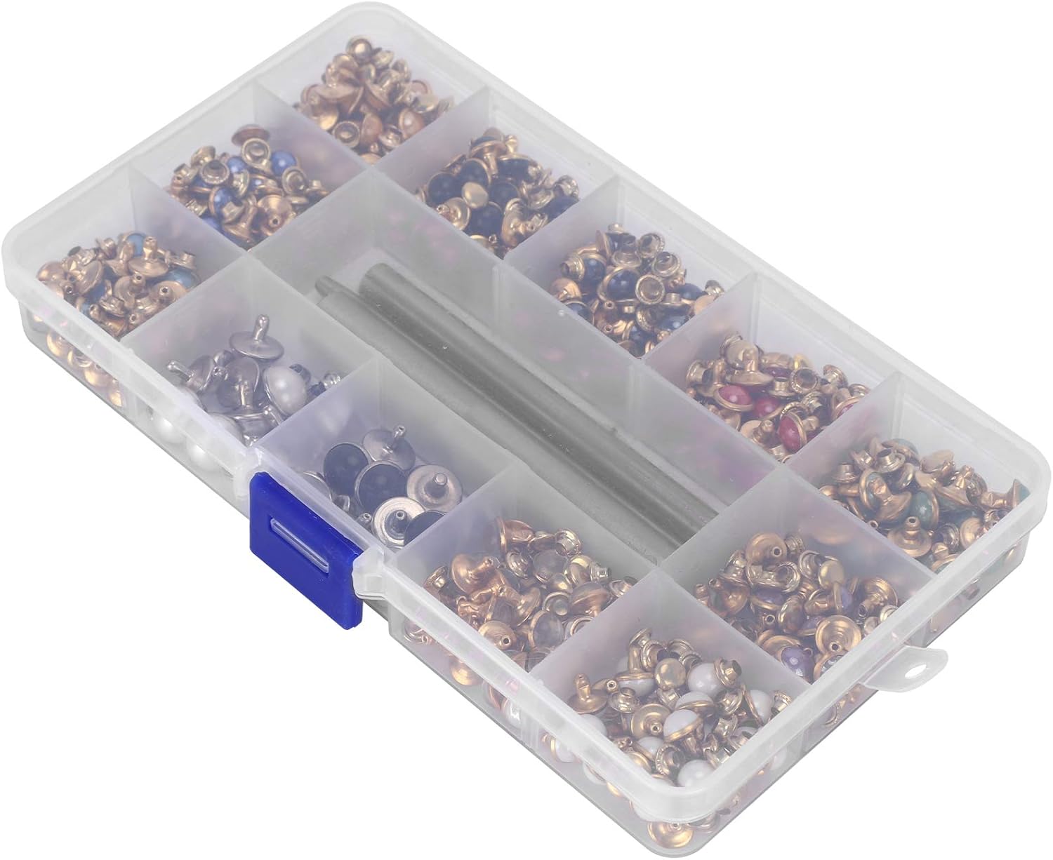 Mixed Colors Rivets Set, Brass Studs DIY Clothing Accessories with Complete Tools and Storage Box, for Bags Belts Jackets Hats DIY Decoration