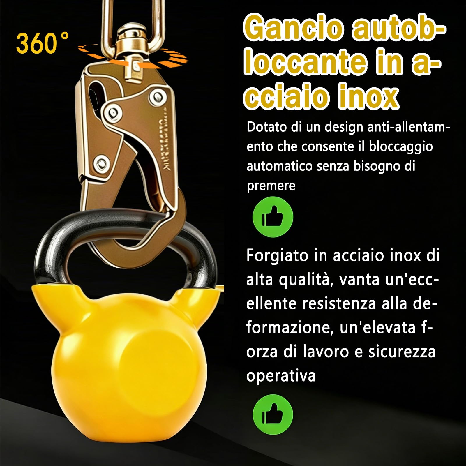 Dispositivo Anticaduta Retrattile Certificato, 10m Imbracatura di Sicurezza Anticaduta con Gancio Autobloccante, Professionale Dispositivo Retrattile di Sicurezza Anticaduta (Giallo)