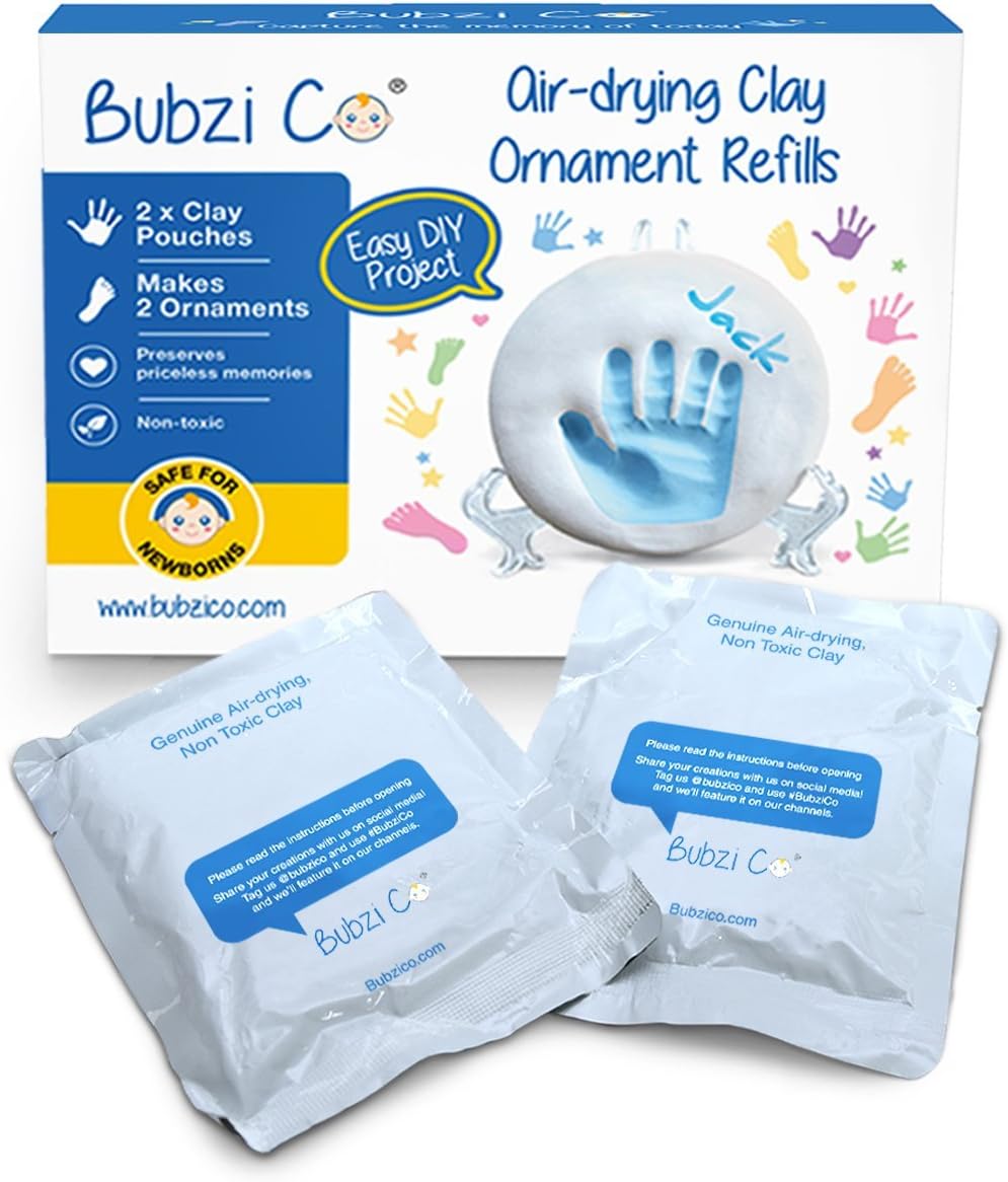 Baby Boy Gift Imprint, 2 x Clay Refills, Baby Hand Print, Personalised Souvenir for Baby Room Decoration, Original Birth Gift - Birth Registry Gift