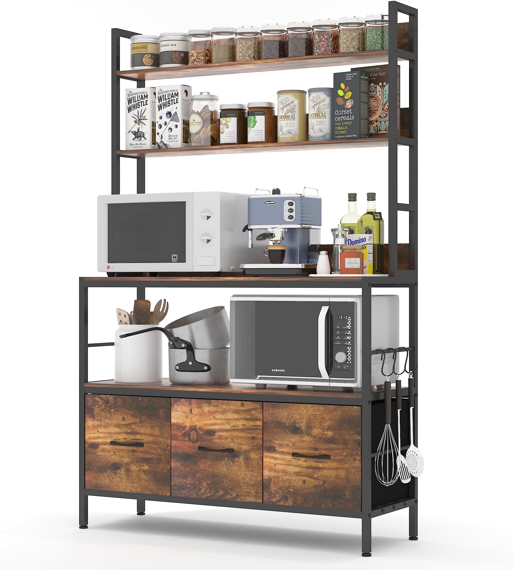 Chnnmbrn Kitchen Bakers Rack with Draw Basket,5Tier Free