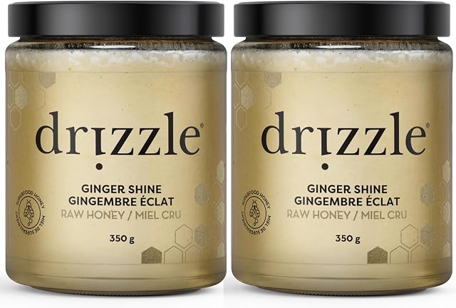 Drizzle Ginger Shine Raw Honey - Superfood Immunity Boost Blend - Rich in Nutrients and Beneficial Enzymes - Notes of Ginger & Lemon - 100% Raw, Pure Honey - Gluten-Free, Paleo-Friendly (Pack of 2) 350g