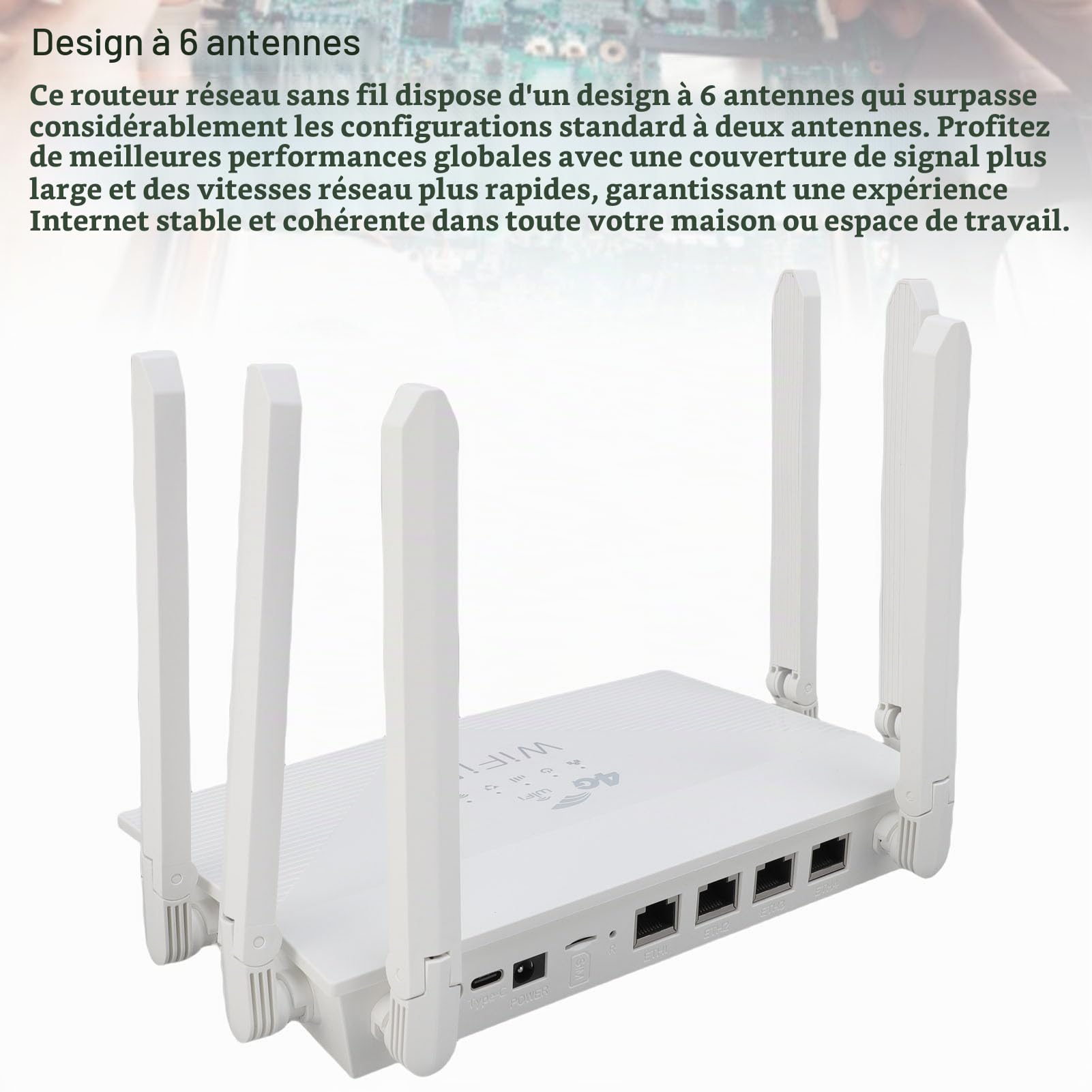 Jectse Routeur WiFi 6, 4G / 5G CPE LTE 300 Mbps, 802.11b G N, Routeur sans Fil avec Fente de Carte SIM, 6 Antennes, Prend en Charge jusqu'à 32 Appareils, Configuration Facile